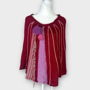 BCBGMaxAzria Poncho Coverup‎ Women's One Size Maroon Pink Wool Cashmere Knit